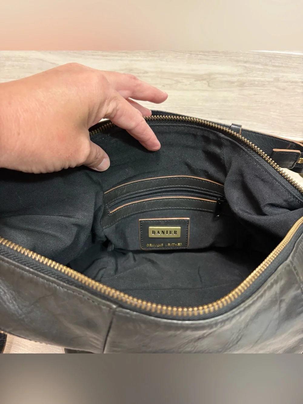 VTG Danier Black Leather Hobo Shoulder Bag